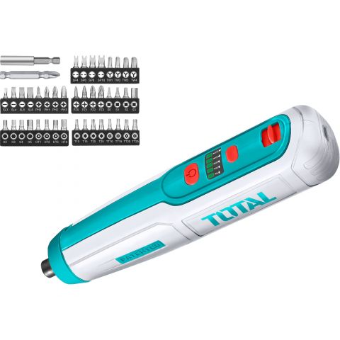 Total Akkuschrauber Mini, 4 V, USB-Aufladung, mit TOTAL-Bitsatz Total Akkuschrauber Mini, 4 V, USB-Aufladung, mit TOTAL-Bitsatz